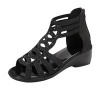 Jipersuo Summer Shoes for Women Ladies Summer Rhinestone Bright Hollow Soft Bottom Outside Wear Slope with Large Size Fish Mouth Sandals