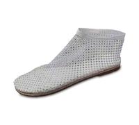Jipersuo Walking Sandals Comfortable Mesh Fishnet Shiny Gem Sandals Low Heel Slip on Stockings Rhinestone Net Flat