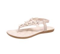 Jipersuo Walking Sandals for Women Women's Rhinestone Sandals T-strap Bohemian-Style with Pearls and Crystals Flat