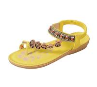 Jipersuo Womens Walking Sandals Sandals for Women Flat Pineapple Clip Toe Flip Flops Girl Casual Summer Beach Boho Fruit Pearl Rhinestones Toe Loop Slippers (Yellow B, 6, Women, 6)