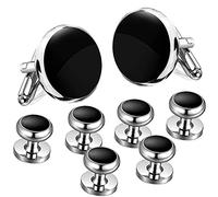 JIPIMON Cufflinks for Men, Tuxedo Studs and Cufflinks Set, Classic Black Gold CuffLinks Luxury Box Gift Ideas for Mens, 1.78 cm, Stainless Steel, stainless steel