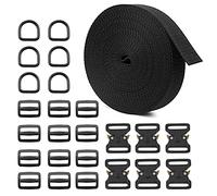 JIPIMON Nylon Strap, 1 Inch Webbing Nylon Srap With Heavy Duty Metal Buckles, Include Tri-Glide Slide Clips Metal D Rings