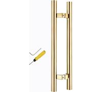 JIPOFAN Door Handle Modern Barn Brushed - Double Side Mounted,Stainless Steel Push Pull for Glass Shower Door/Front Wooden Doors,Interior Exterior Entry Door Handle (Gold 80Cm(31.5In))