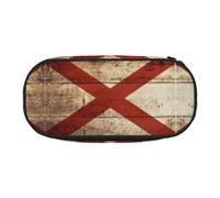 JIPOFD Alabama State Flag On Old Wood Grain Postcard Large Pencil Case,Storage High Capacity Bag Pouch Holder Box Organizer,Pen Case For Women Men