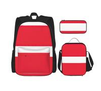 JIPOFD Austrian Flag Backpack Bookbag Set With Lunch Bag And Pencil Case Large Capacity Backpack With Lunch Bag, Black, One Size
