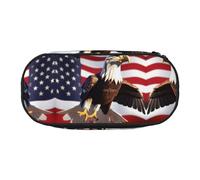 JIPOFD Bald Eagle With American Flag Large Pencil Case,Storage High Capacity Bag Pouch Holder Box Organizer,Pen Case For Women Men