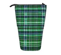 JIPOFD Blue And Green Scottish Tartan Standing Pencil Case,Cute Stand Up Pen Pouch,Portable Pencils Holder,For Office Supplies