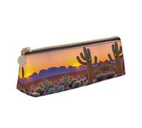 JIPOFD Cactus Desert Sunsets Creative Triangular Leather Pencil Case Is Light And Convenient With Large Storage Capacity