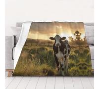 JIPOFD Dual Sided Dairy Cow Blanket Throw Warm Cosy Flannel Blanket King Size Bed Thick Blanket