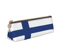 JIPOFD Finnish Flag Creative Triangular Leather Pencil Case Is Light And Convenient With Large Storage Capacity