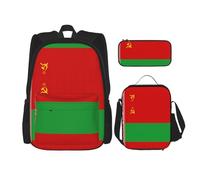 JIPOFD Flag Of Belarus Backpack Bookbag Set With Lunch Bag And Pencil Case Large Capacity Backpack With Lunch Bag, Black, One Size