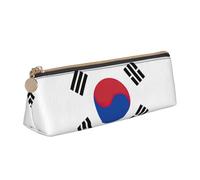 JIPOFD Flag Of Republic Of Korea Creative Triangular Leather Pencil Case Is Light And Convenient With Large Storage Capacity
