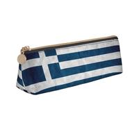 JIPOFD Greek Flag Creative Triangular Leather Pencil Case Is Light And Convenient With Large Storage Capacity, White, One Size, Art Deco