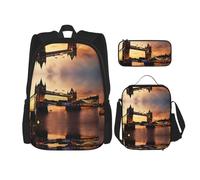 JIPOFD I Love London Backpack Bookbag Set With Lunch Bag And Pencil Case Large Capacity Backpack With Lunch Bag, Black, One Size
