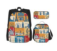 JIPOFD I Love London Backpack Bookbag Set With Lunch Bag And Pencil Case Large Capacity Backpack With Lunch Bag, Black, One Size