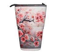JIPOFD Japanese Cherry Flowers Standing Pencil Case,Cute Stand Up Pen Pouch,Portable Pencils Holder,For Office Supplies, Black, One Size, Fashion