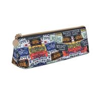 JIPOFD License Plate Creative Triangular Leather Pencil Case Is Light And Convenient With Large Storage Capacity