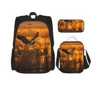 JIPOFD Loon Nature Bird Backpack Bookbag Set With Lunch Bag And Pencil Case Large Capacity Backpack With Lunch Bag, Black, One Size