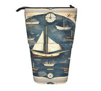 JIPOFD Nautical Sailboat Map Standing Pencil Case,Cute Stand Up Pen Pouch,Portable Pencils Holder,For Office Supplies