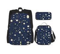JIPOFD Navy Blue Sky And Star Backpack Bookbag Set With Lunch Bag And Pencil Case Large Capacity Backpack With Lunch Bag, Black, One Size