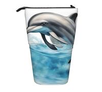 JIPOFD Ocean Dolphin Looking At You Standing Pencil Case,Cute Stand Up Pen Pouch,Portable Pencils Holder,For Office Supplies