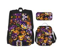 JIPOFD Pansy Perfection Backpack Bookbag Set With Lunch Bag And Pencil Case Large Capacity Backpack With Lunch Bag, Black, One Size