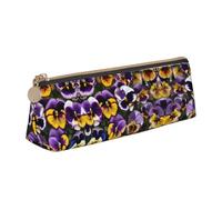 JIPOFD Pansy Perfection Print Creative Triangular Leather Pencil Case Is Light And Convenient With Large Storage Capacity, White, One Size, Art Deco