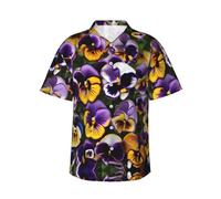 JIPOFD Pansy Perfection Print Men's Hawaiian Shirt Short Sleeves Button Down Summer Beach Casual Shirts, Black, XL