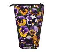 JIPOFD Pansy Perfection Print Standing Pencil Case,Cute Stand Up Pen Pouch,Portable Pencils Holder,For Office Supplies