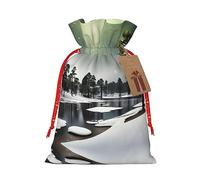 JIPOFD Pine Needle Tree Winter Christmas Drawstring Pouch Robust 4.7x6.9in Suitable For Party Gifts And Gift Packaging 1pcs