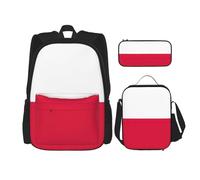 JIPOFD Polish Flag Backpack Bookbag Set With Lunch Bag And Pencil Case Large Capacity Backpack With Lunch Bag, Black, One Size