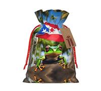 JIPOFD Puerto Rico Flags Frog Palm Trees Christmas Drawstring Pouch Robust 8.3x11.8in Suitable For Party Gifts And Gift Packaging 1pcs