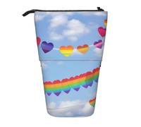JIPOFD Rainbow Colored Gay Pride Hearts Standing Pencil Case,Cute Stand Up Pen Pouch,Portable Pencils Holder,For Office Supplies