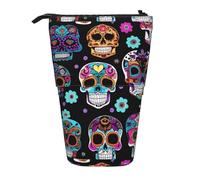 JIPOFD Sugar Skull Standing Pencil Case,Cute Stand Up Pen Pouch,Portable Pencils Holder,For Office Supplies