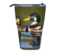 JIPOFD Two Mallard Ducks Standing Pencil Case,Cute Stand Up Pen Pouch,Portable Pencils Holder,For Office Supplies