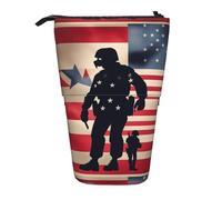 JIPOFD Us Military Soldiers Patriotic Memorial Day Standing Pencil Case,Cute Stand Up Pen Pouch,Portable Pencils Holder,For Office Supplies