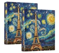 JIPONI 3 Ring Binder Paris Skyline by Van Gogh 1 Inch Round Binders for Men Women Students, Cute File Organizer for Office Home School