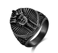 JIPSJICI Men's Stainless Steel Signet Ring Egyptian Pharaoh King TUT Rings Pyramid Statement Jewelry, metal, no gemstone