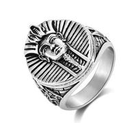 JIPSJICI Men's Stainless Steel Signet Ring Egyptian Pharaoh King TUT Rings Pyramid Statement Jewelry, metal, no gemstone