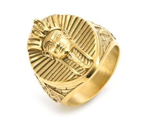 JIPSJICI Men's Stainless Steel Signet Ring Egyptian Pharaoh King TUT Rings Pyramid Statement Jewelry, metal, no gemstone