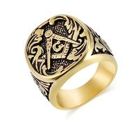 JIPSJICI Stainless Steel Freemason Masonic Signet Rings Classic Master Mason Biker Band Jewelry Gifts, Metal, No Gemstone