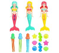 JIPUKE 14Pcs Pool Diving Toys Set, Swimming Pool Toys Set with 3 Diving Mermaids,3 Fun Squid Dive Toys,8 Marine Gem, Dive Games Bath Water Toy Underwater Training Swim Toy for Kids