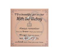 JIPUKE 16th Birthday Gifts Girl - Dainty Adjustable Love Heart Infinity Bracelet with Inspirational Card Present for 16 Year Old Girls, Sweet Birthday Gifts for Daughter Sisters Friends