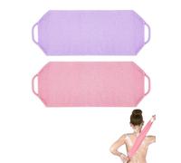 JIPUKE 2 Pack Exfoliating Back Scrubber for Shower, Nylon Wash Scrubber Cloth with Handles, Body Scrubber Towel for Men Women, Scrub Cloth for Body Cleaning and Massage (Pink & Purple)