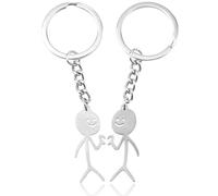 JIPUKE 2 Pcs Stainless Steel Funny Keychain, Stickman Love Matching Keychains for Couples, Best Friend Keychains, Fun Keyring,Long Distance Friendship Gifts for Couple Friends Brothers