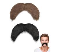 JIPUKE 2Pcs Self Adhesive Fake Mustache Realistic Fake Beard, Novelty Fake Mustaches for Christmas Halloween Costume Accessory Fake Mustach for Birthday Party Mexican Performance (Black and brown)