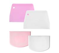 JIPUKE 4PCS Dough Scraper Bench Scraper Set, Plastic Flexible Bowl and Cake Smoother with Sharp Edges for Fondant Icing Baking Decorating Tools(White + Pink)