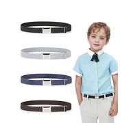 JIPUKE 4Pcs Kids Buckle Belt, Adjustable Elastic with Flat Square Buckle, Stretch Toddler Belt for 4-15 Years Boys Girls School Trousers Jeans Pants Shorts Dresses