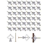 JIPUKE 50Pcs Plasterboard Wall Plugs and Screws Set, Universal Plasterboard Plugs, Drywall Cavity Wall Fixings, Heavy Duty Anti-Rotational Expansion Tube Plasterboard Screws (36x13mm)