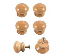 JIPUKE 6 Pcs Wooden Cabinet Knobs with Screws, Mushroom Drawer Knobs Natural Solid Wood Cupboard Knobs-Round for Furniture Wardrobe Office Dresser Drawer Pull (28mm*23mm)
